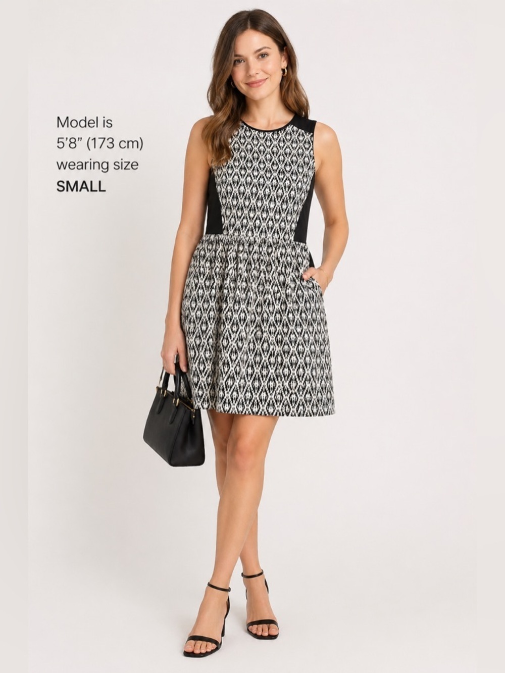 Madewell Sleeveless Dress S Black White Ikat Zip Back Fit Flare